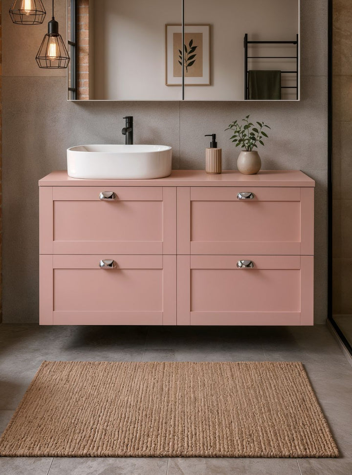 Gabinete para Banheiro com Tampo e Cuba 120cm Retrô MDF Rosa Milano