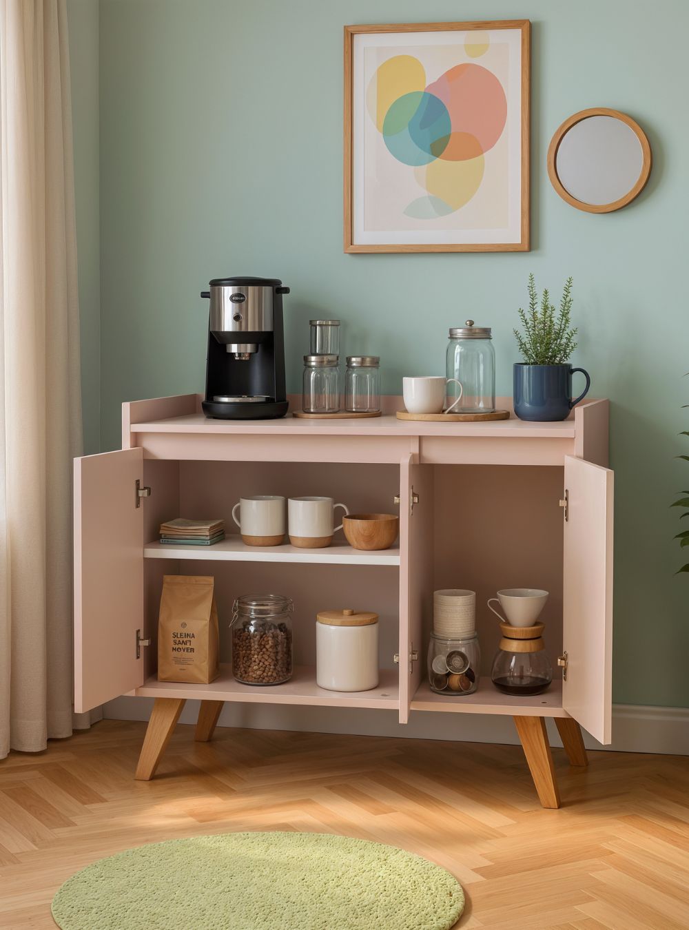 Aparador Buffet 90cm Retro Mdf Rosa Madri - On Móveis
