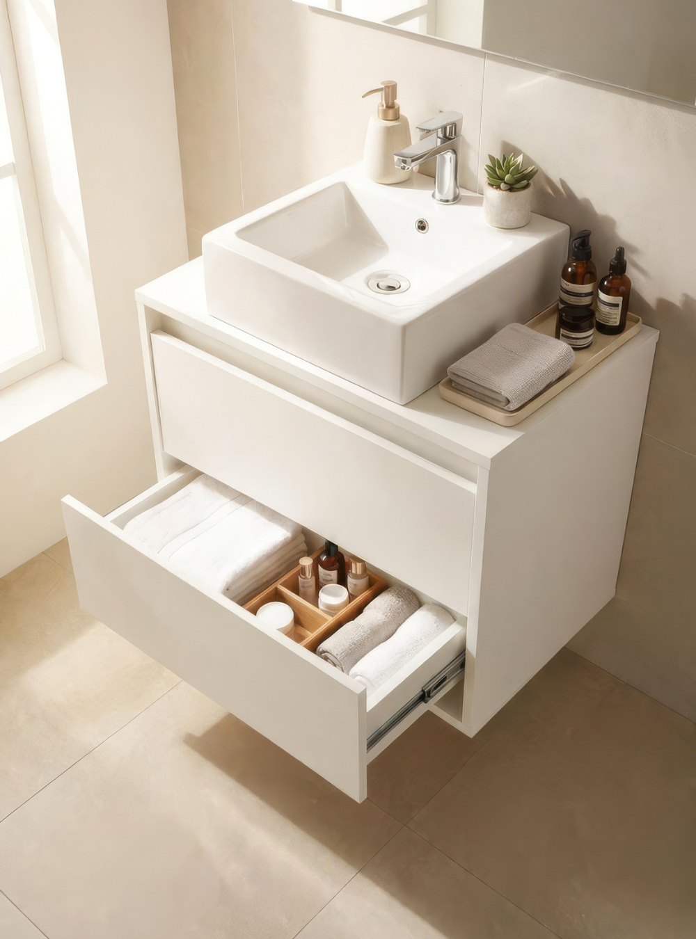 Gabinete para Banheiro com Cuba 60cm Mdf Branco Dubai - On Móveis
