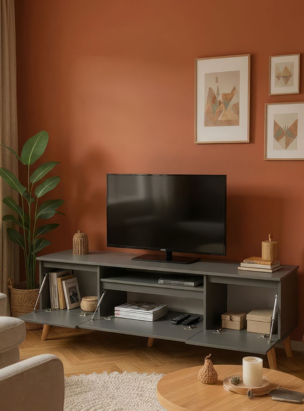 Rack para TV com Prateleira 150cm Retro Mdf Verde Dallas - On Móveis