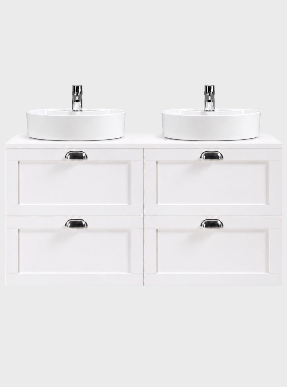 Gabinete para Banheiro com Tampo e 2 Cubas 120cm Retrô MDF Branco Milano