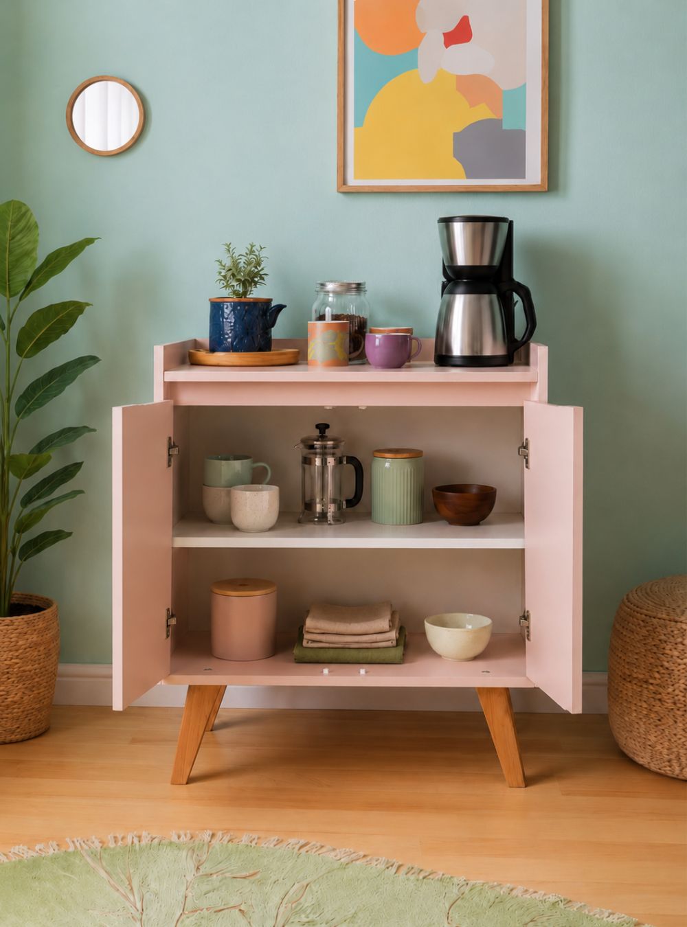 Aparador Buffet 60cm Retro Mdf Rosa Madri - On Móveis