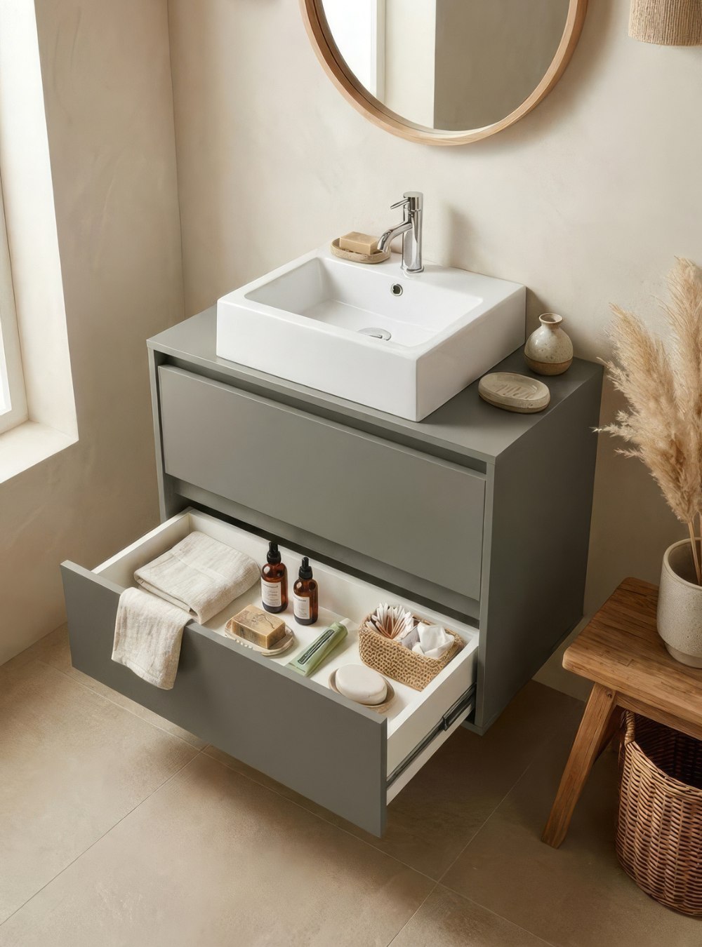 Gabinete para Banheiro com Cuba 60cm MDF Verde Dubai — detalhe do produto