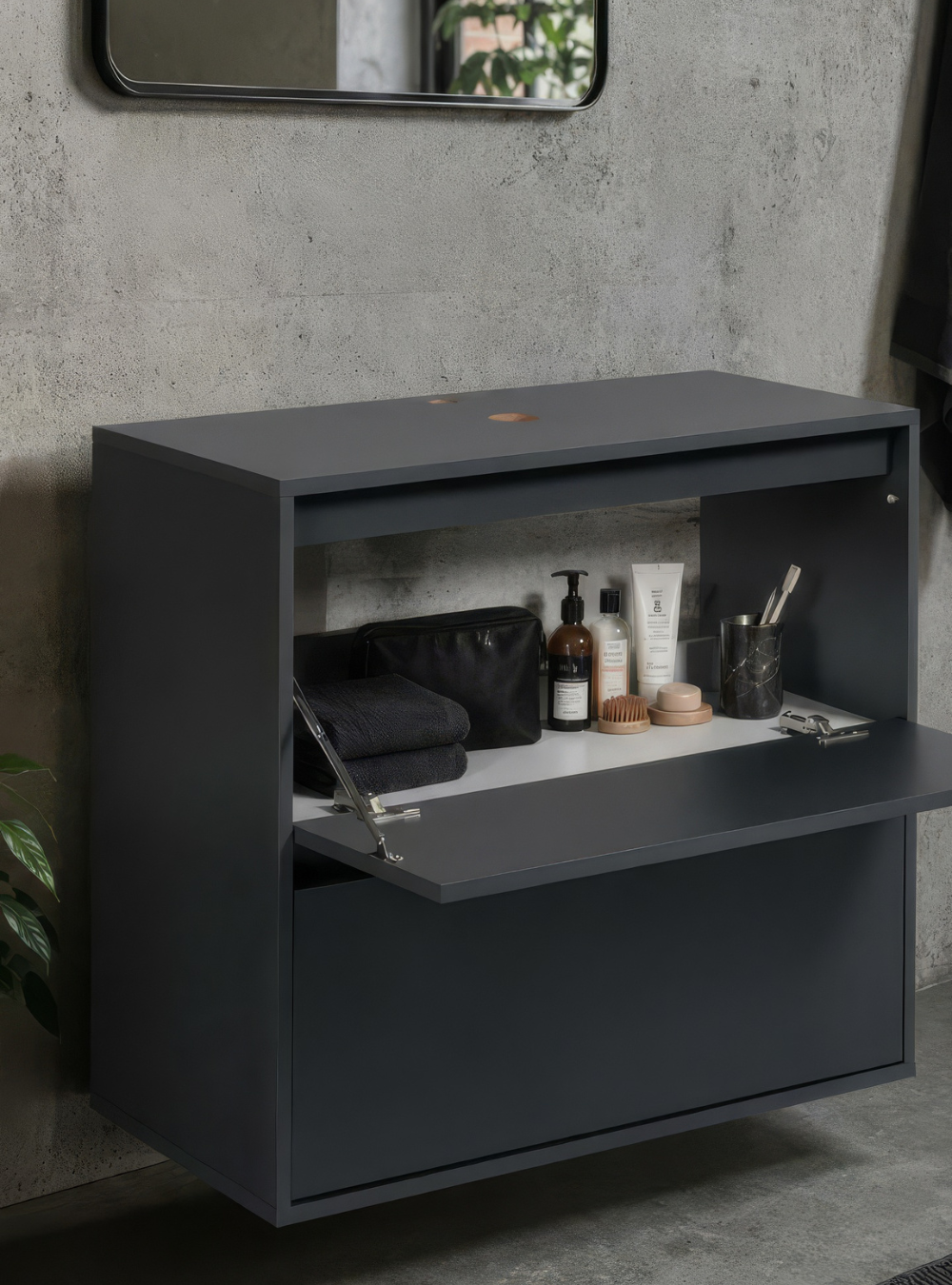Gabinete para Banheiro com Espelho 80cm Mdf Grafite Dubai - On Móveis