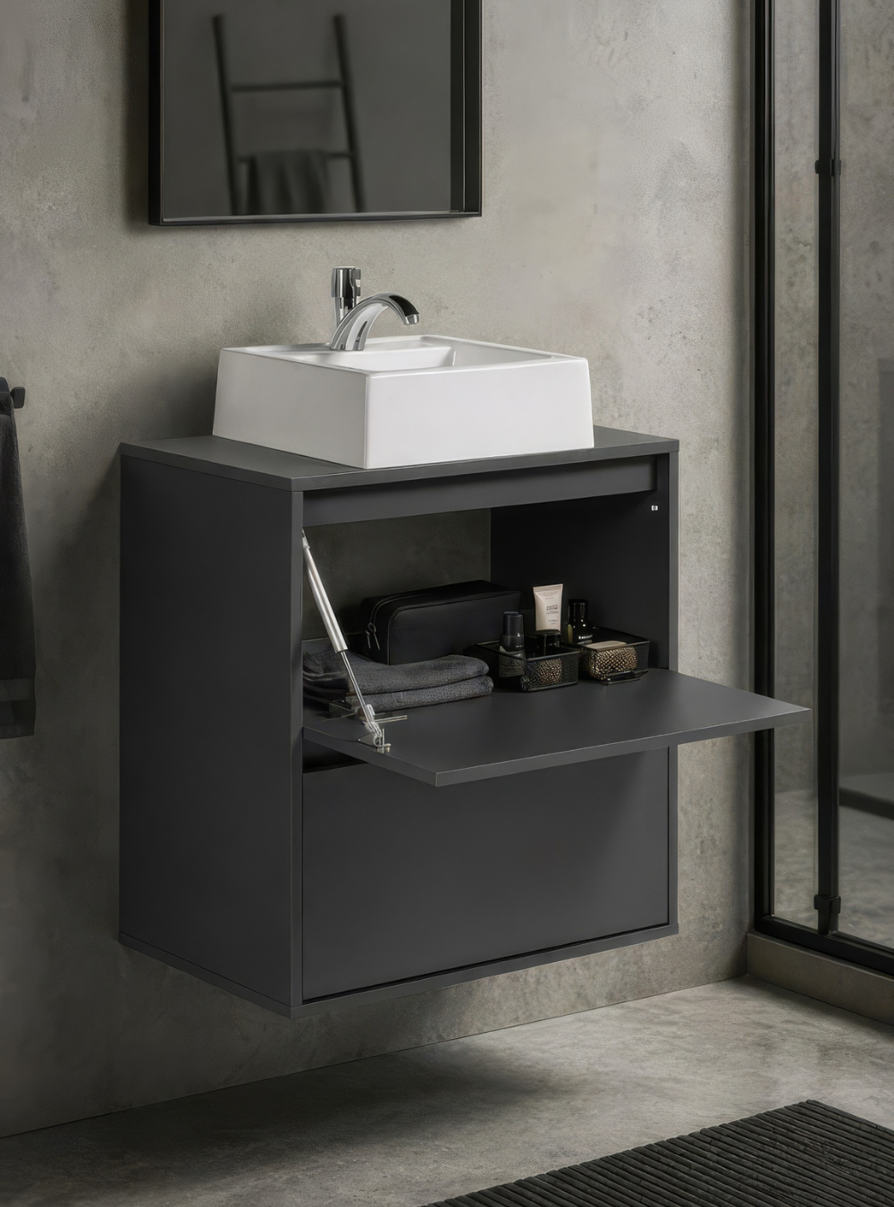 Gabinete para Banheiro com Cuba 60cm Mdf Grafite Dubai - On Móveis