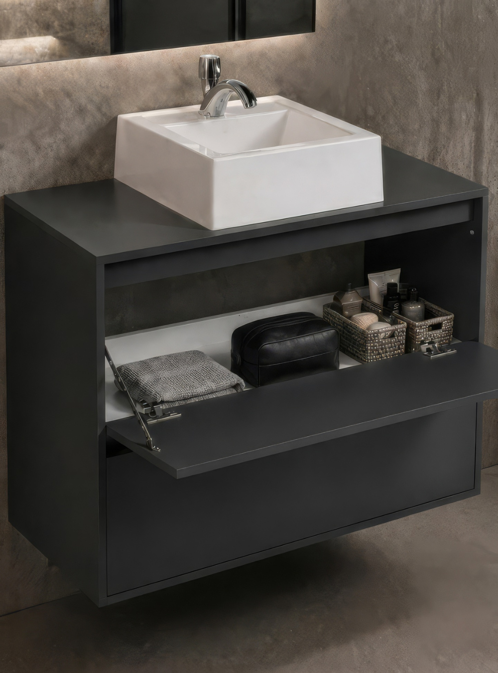 Gabinete para Banheiro com Cuba 80cm Mdf Grafite Dubai - On Móveis