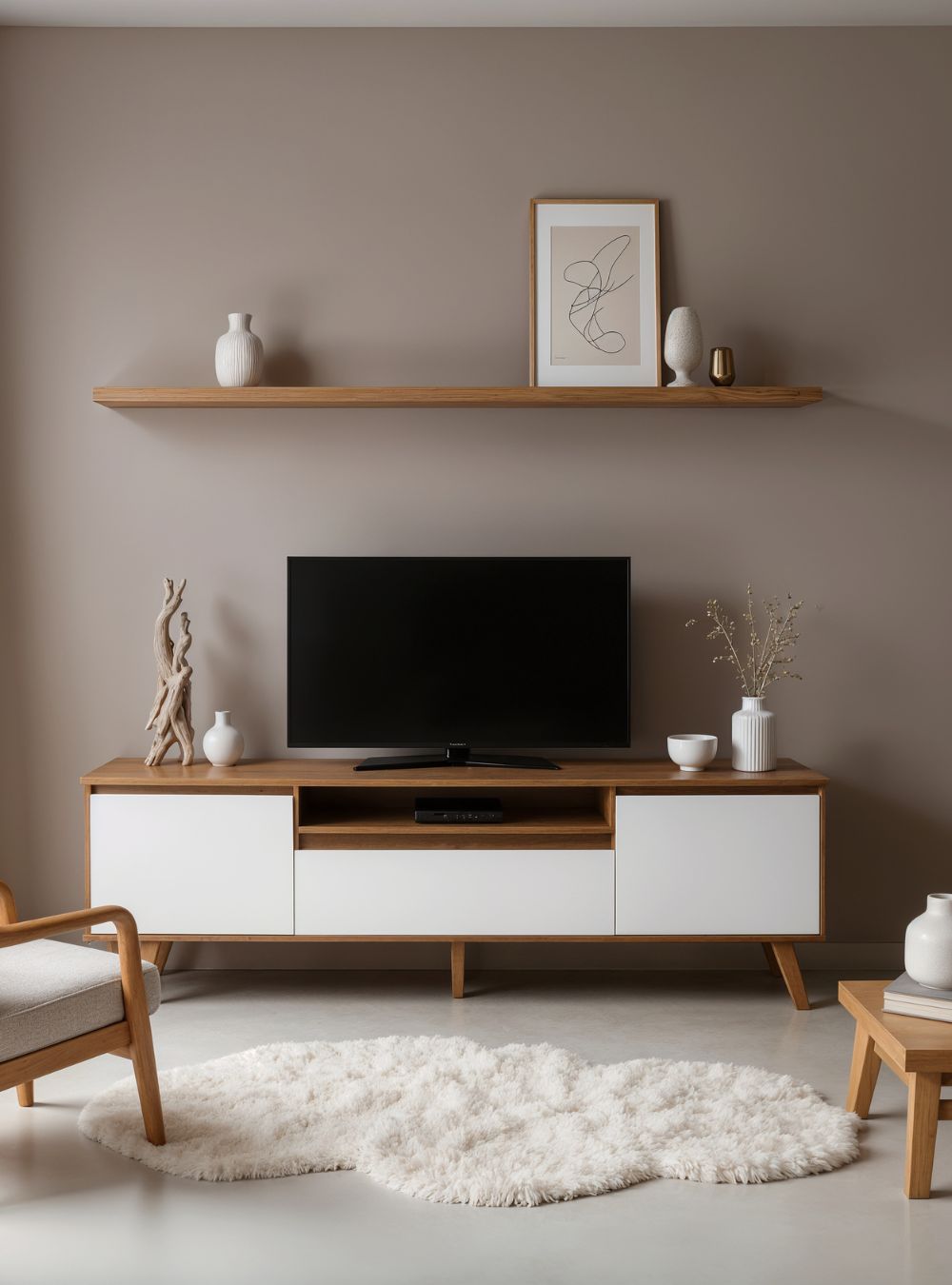 Rack para TV com Prateleira 180cm Retro Mdf Freijo com Branco Dallas - On Móveis