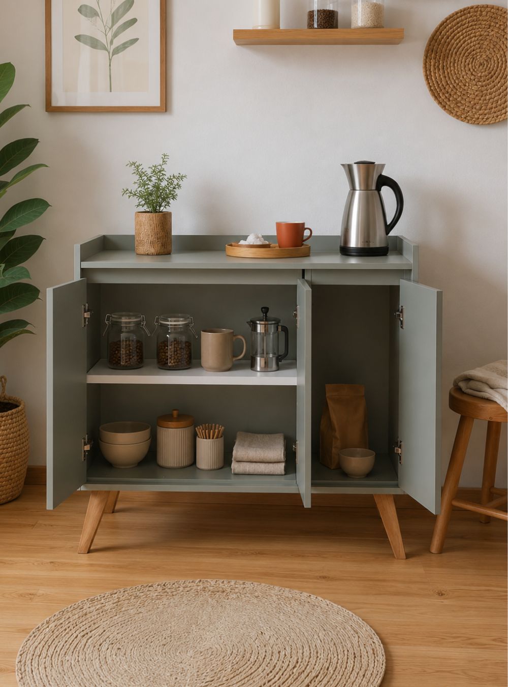 Aparador Buffet 90cm Retro Mdf Verde Madri - On Móveis