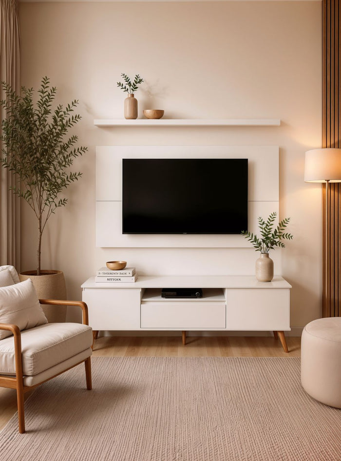 Rack para TV com Painel e Prateleira 150cm Retro Mdf Branco Dallas - On Móveis
