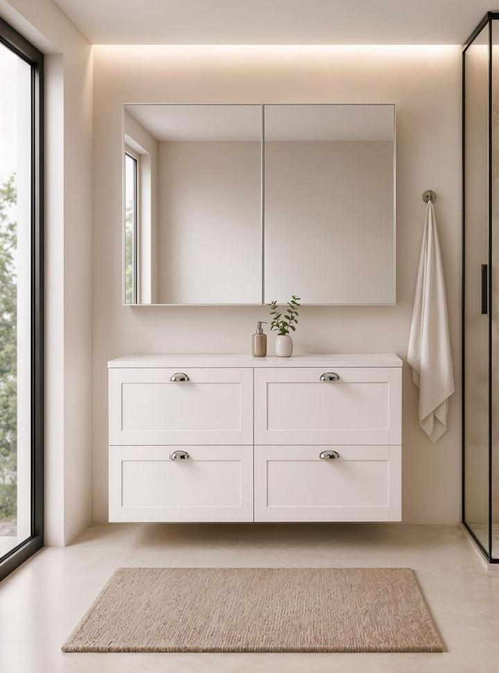 Gabinete para Banheiro com Tampo e Armário 120cm Retrô MDF Branco Milano
