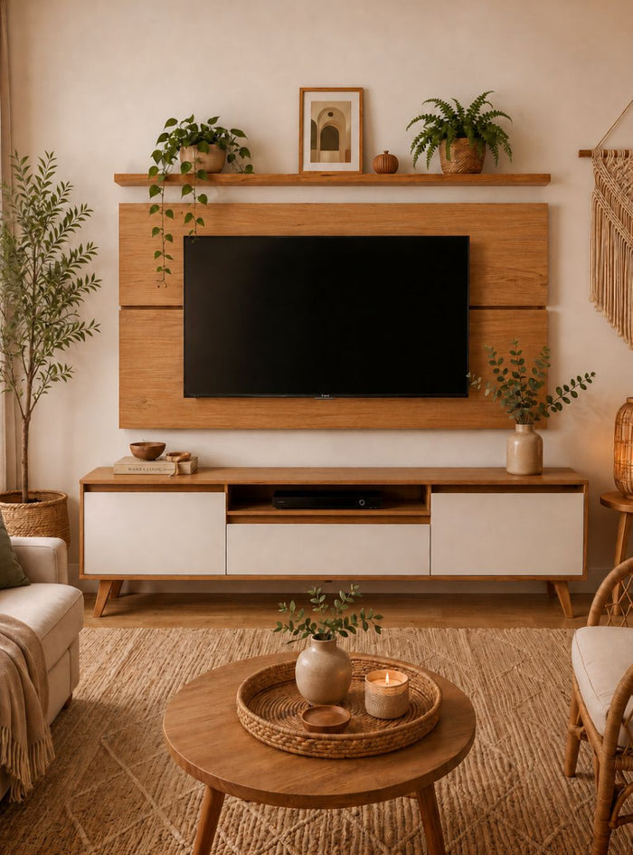 Rack para TV com Painel e Prateleira 180cm Retro Mdf Freijó Dallas - On Móveis