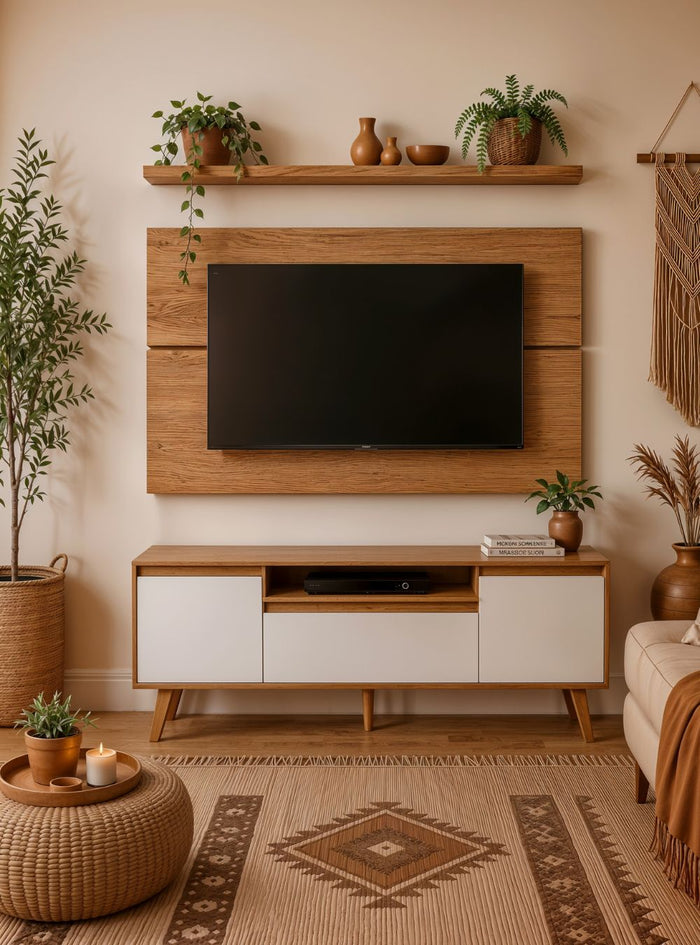 Rack para TV com Painel e Prateleira 150cm Retro Mdf Freijó Dallas - On Móveis