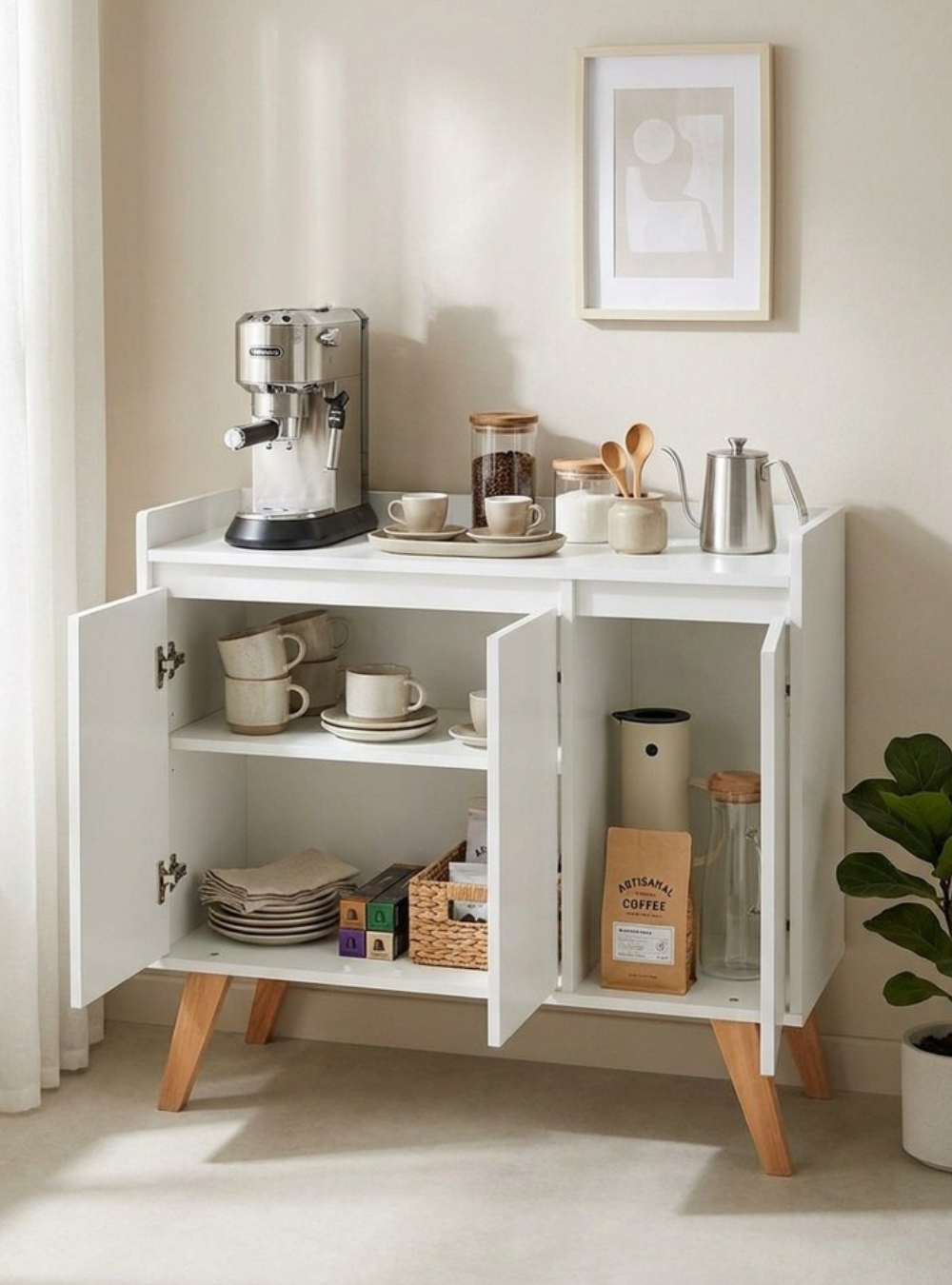 Aparador Buffet 90cm Retro Mdf Branco Madri - On Móveis