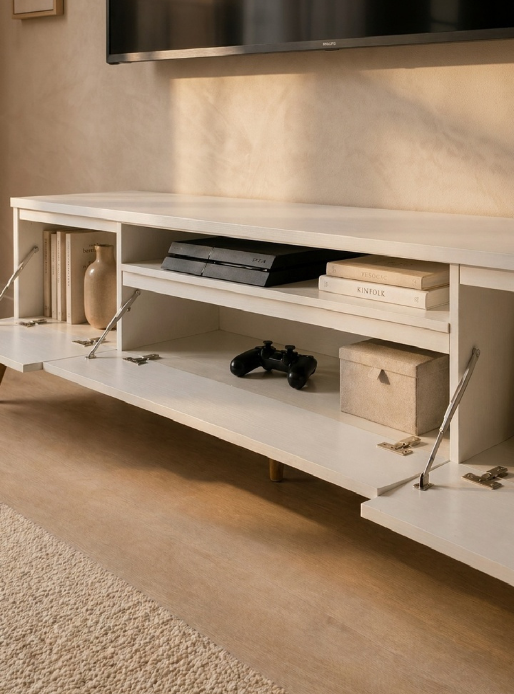 Rack para TV com Prateleira 180cm Retro Mdf Branco Dallas - On Móveis