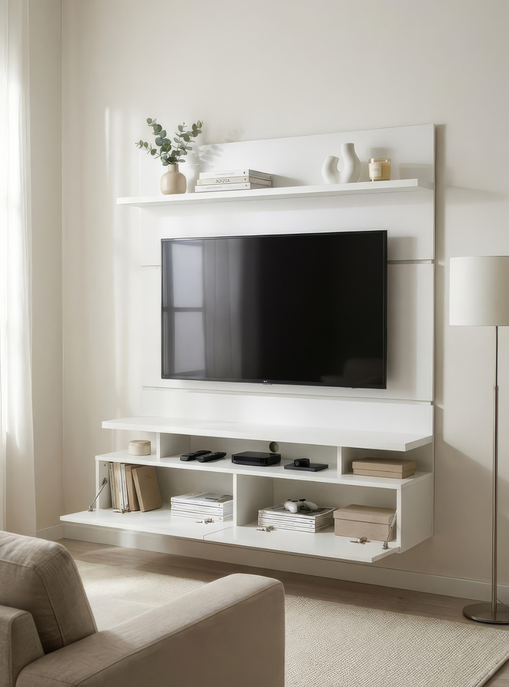 Painel para TV Até 55 Polegadas 130cm Mdf Branco Veneza - On Móveis