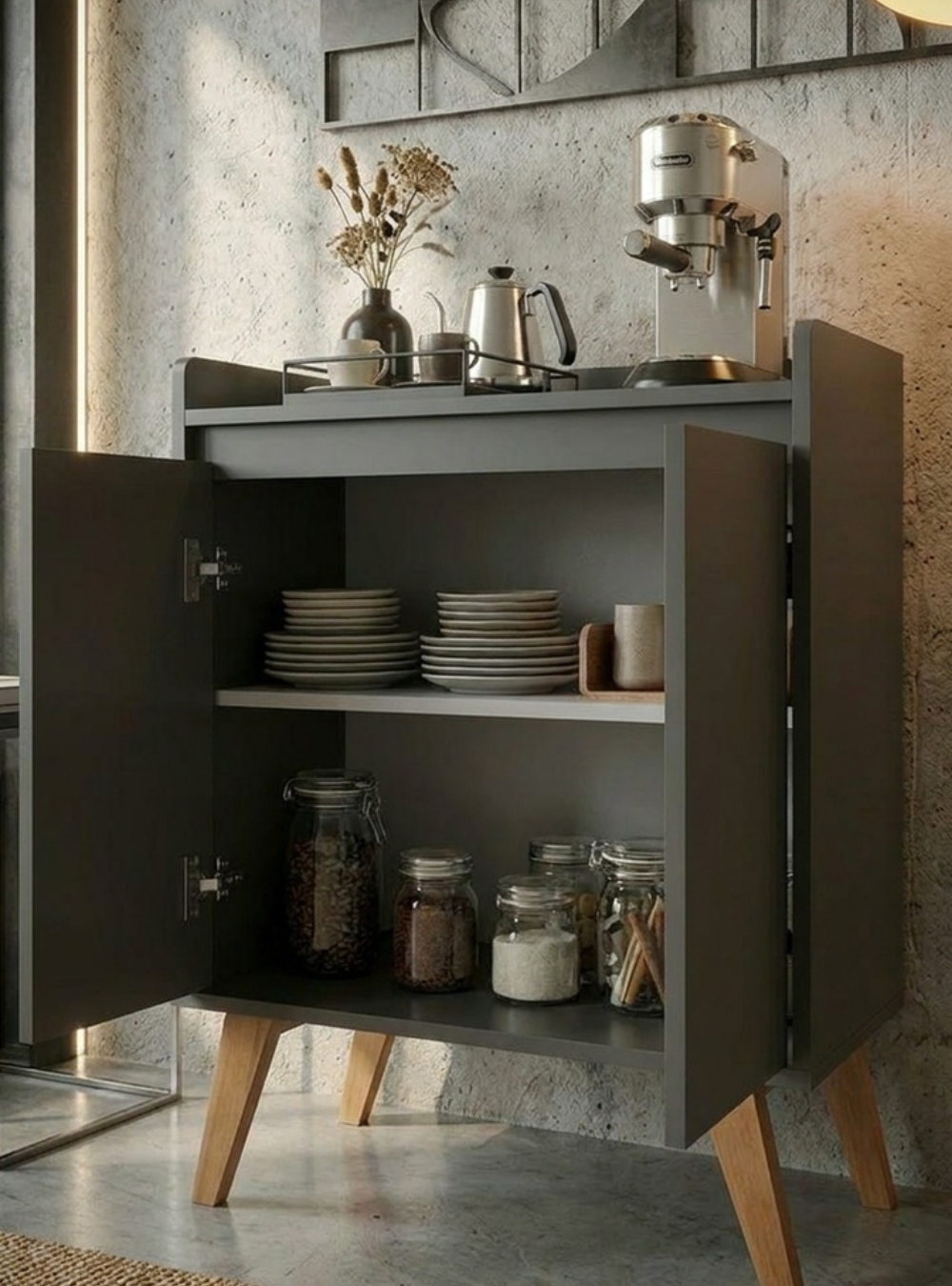 Aparador Buffet 60cm Retro Mdf Grafite Madri - On Móveis