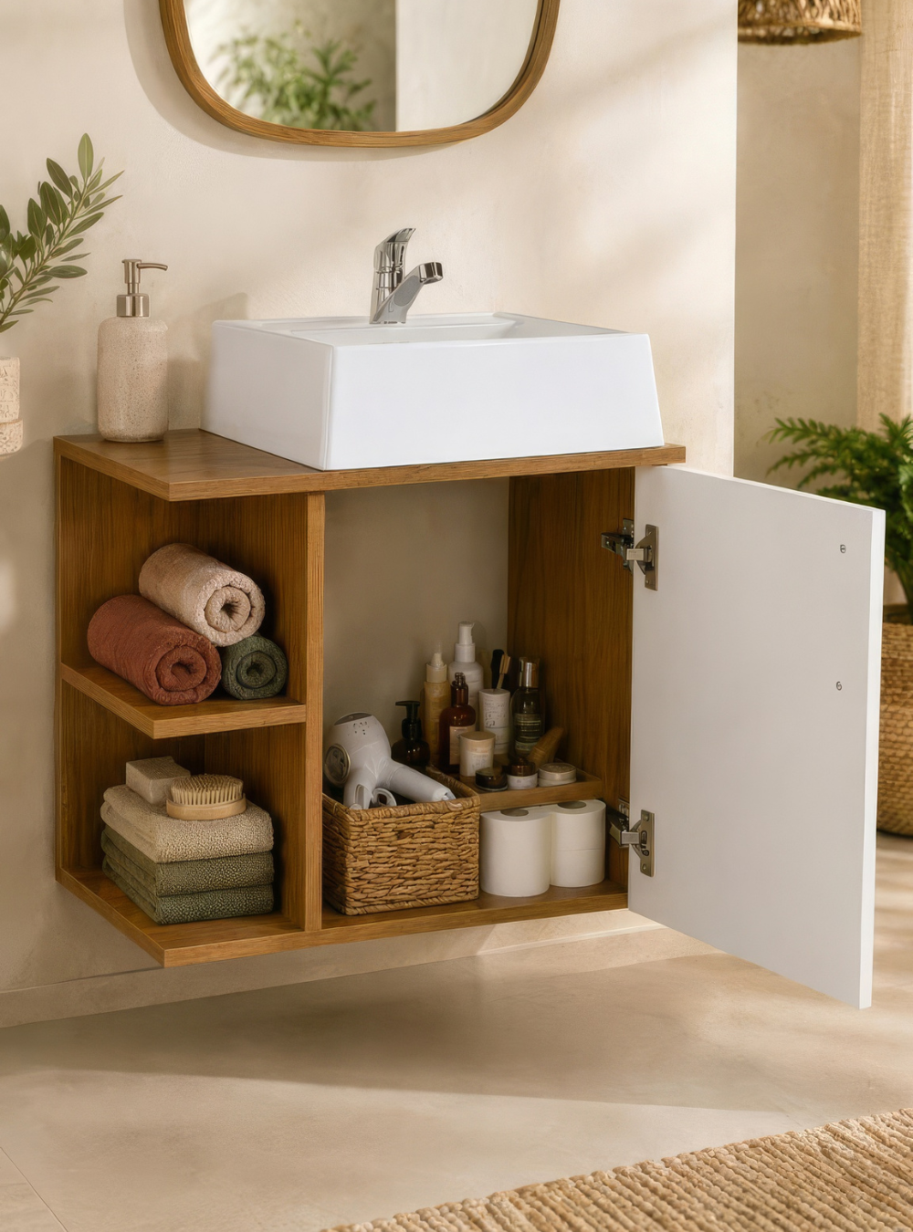 Gabinete para Banheiro com Cuba e Espelho 50cm Mdf Freijo Moscou - On Móveis