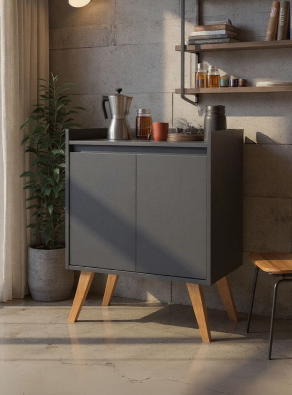 On Móveis 🎁 Aparador Buffet 60cm Retro Mdf Grafite Madri - On Móveis (100% off)