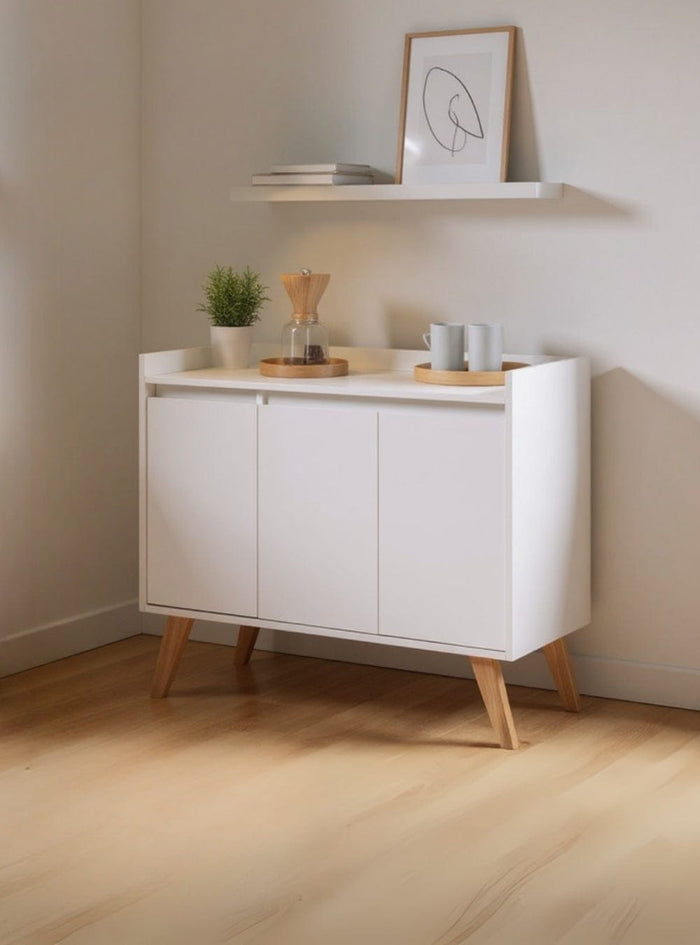 Aparador Buffet 90cm Retro Mdf Branco Madri - On Móveis