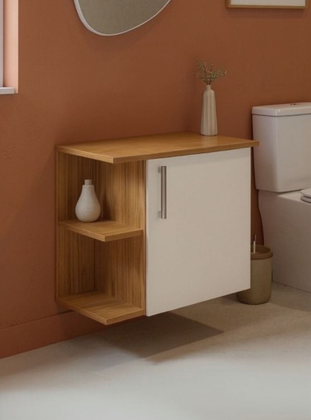 On Móveis Conjuntos de móveis para banheiro Gabinete para Banheiro 50cm Mdf Freijo com Branco Moscou - On Móveis