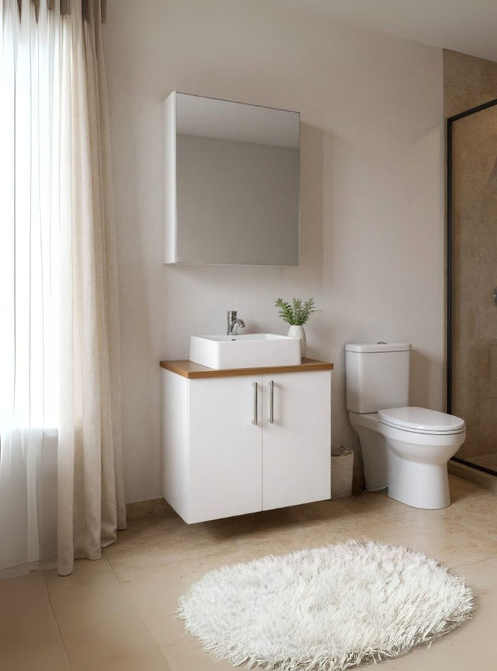 Gabinete para Banheiro com Cuba e Armario 60cm Mdf Freijo com Branco Paris - On Móveis
