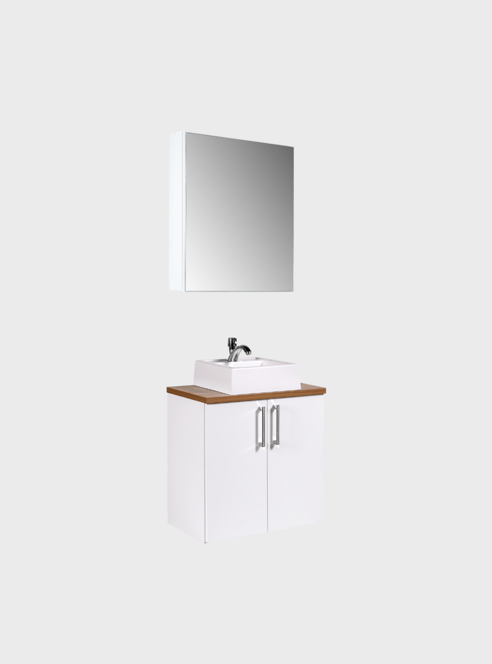 On Móveis Conjuntos de móveis para banheiro Gabinete para Banheiro com Cuba e Armario 60cm Mdf Freijo com Branco Paris - On Móveis
