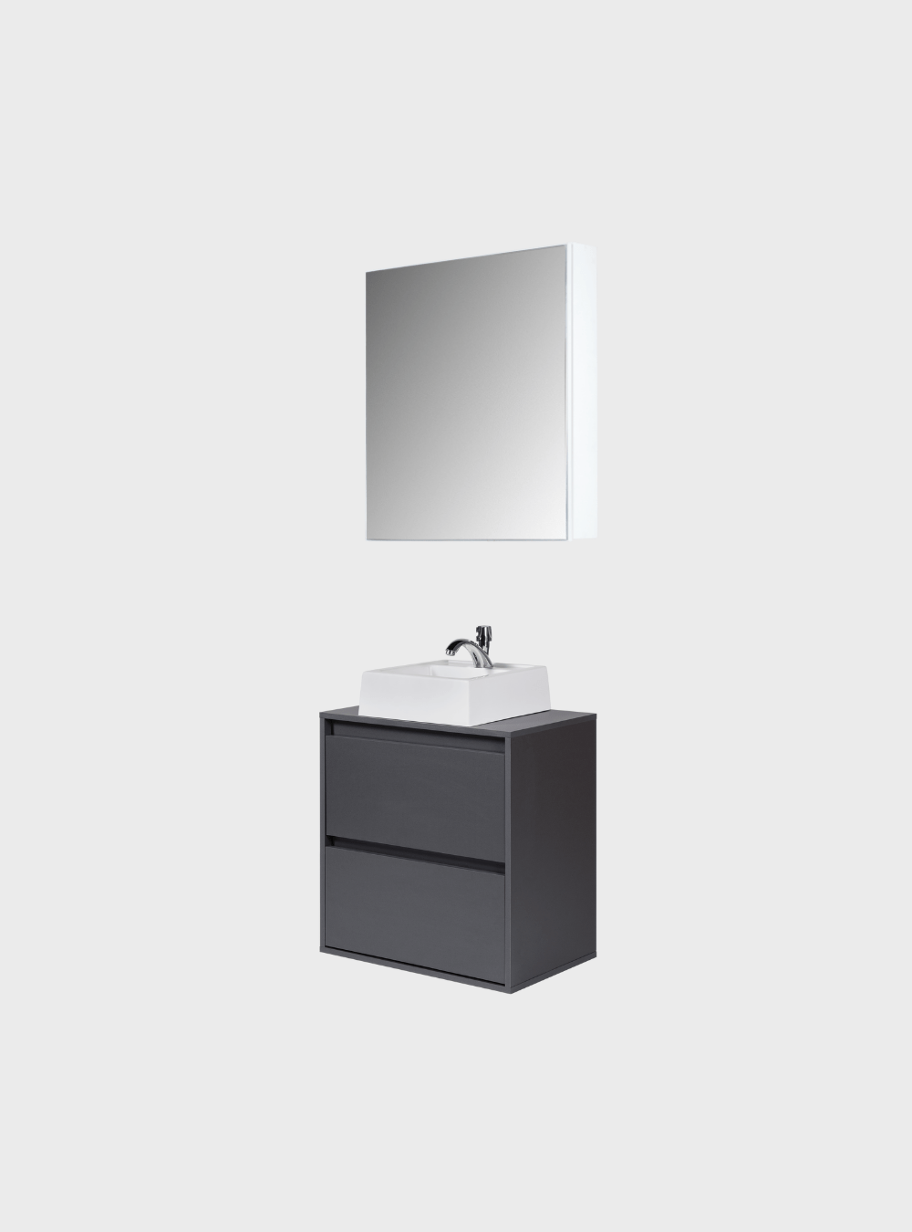 On Móveis Conjuntos de móveis para banheiro Gabinete para Banheiro com Cuba e Armario 60cm Mdf Grafite Dubai - On Móveis