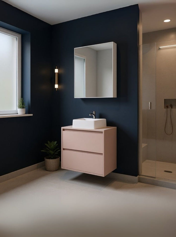 Gabinete para Banheiro com Cuba e Armario 60cm Mdf Rosa Dubai - On Móveis