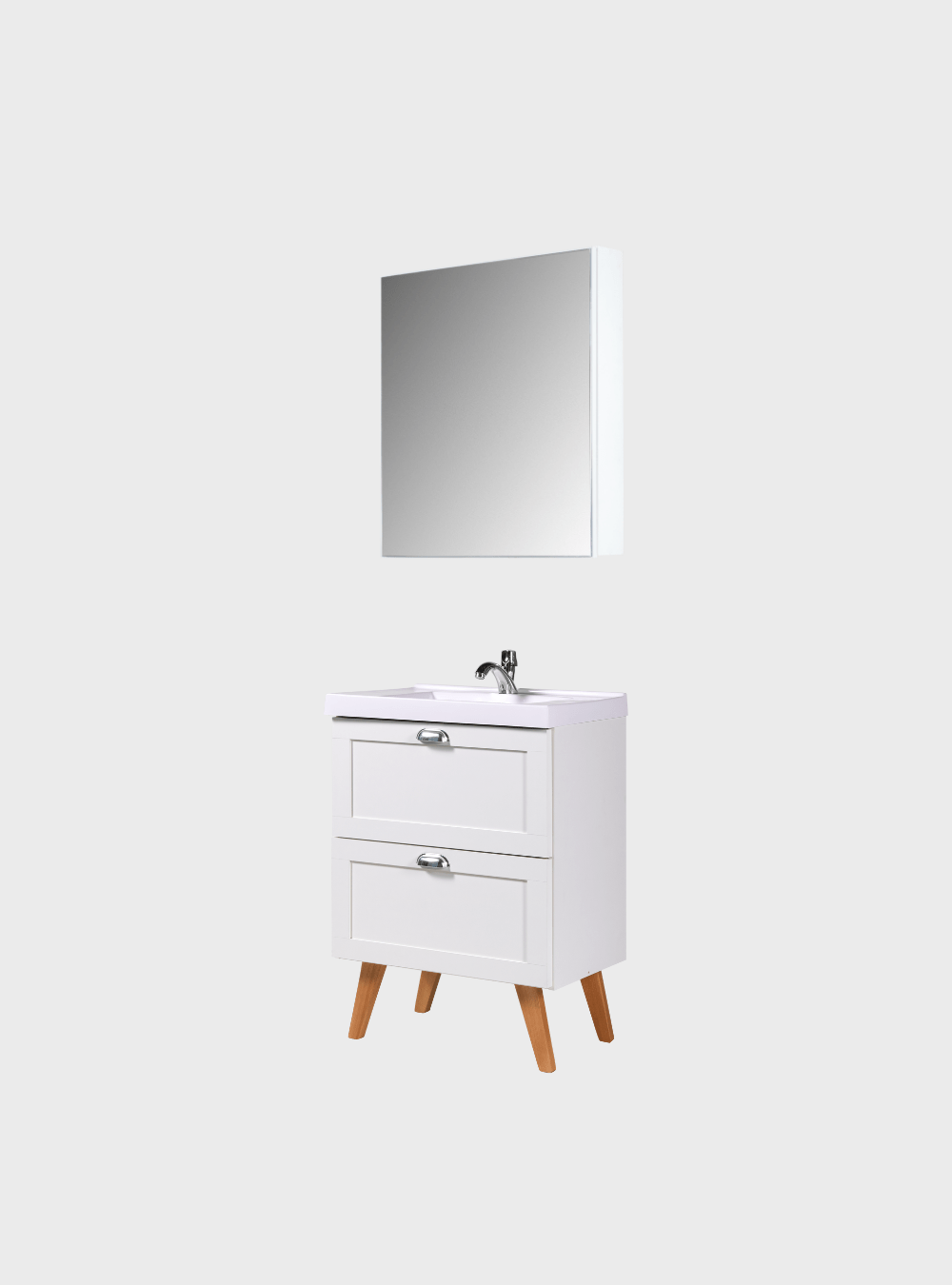 On Móveis Conjuntos de móveis para banheiro Gabinete para Banheiro com Cuba e Armario 60cm Retro Mdf Branco Milano - On Móveis