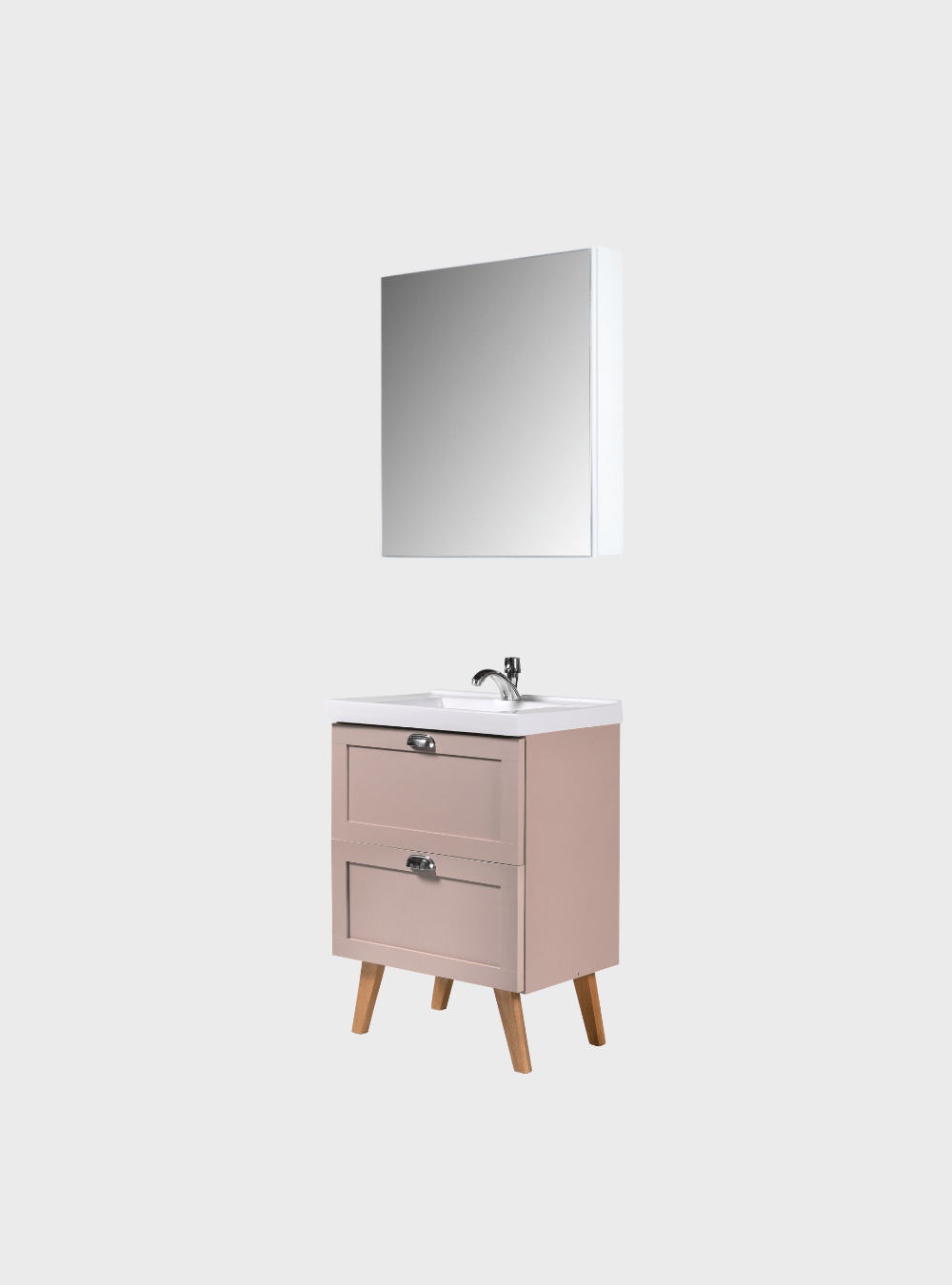 On Móveis Conjuntos de móveis para banheiro Gabinete para Banheiro com Cuba e Armario 60cm Retro Mdf Rosa Milano - On Móveis