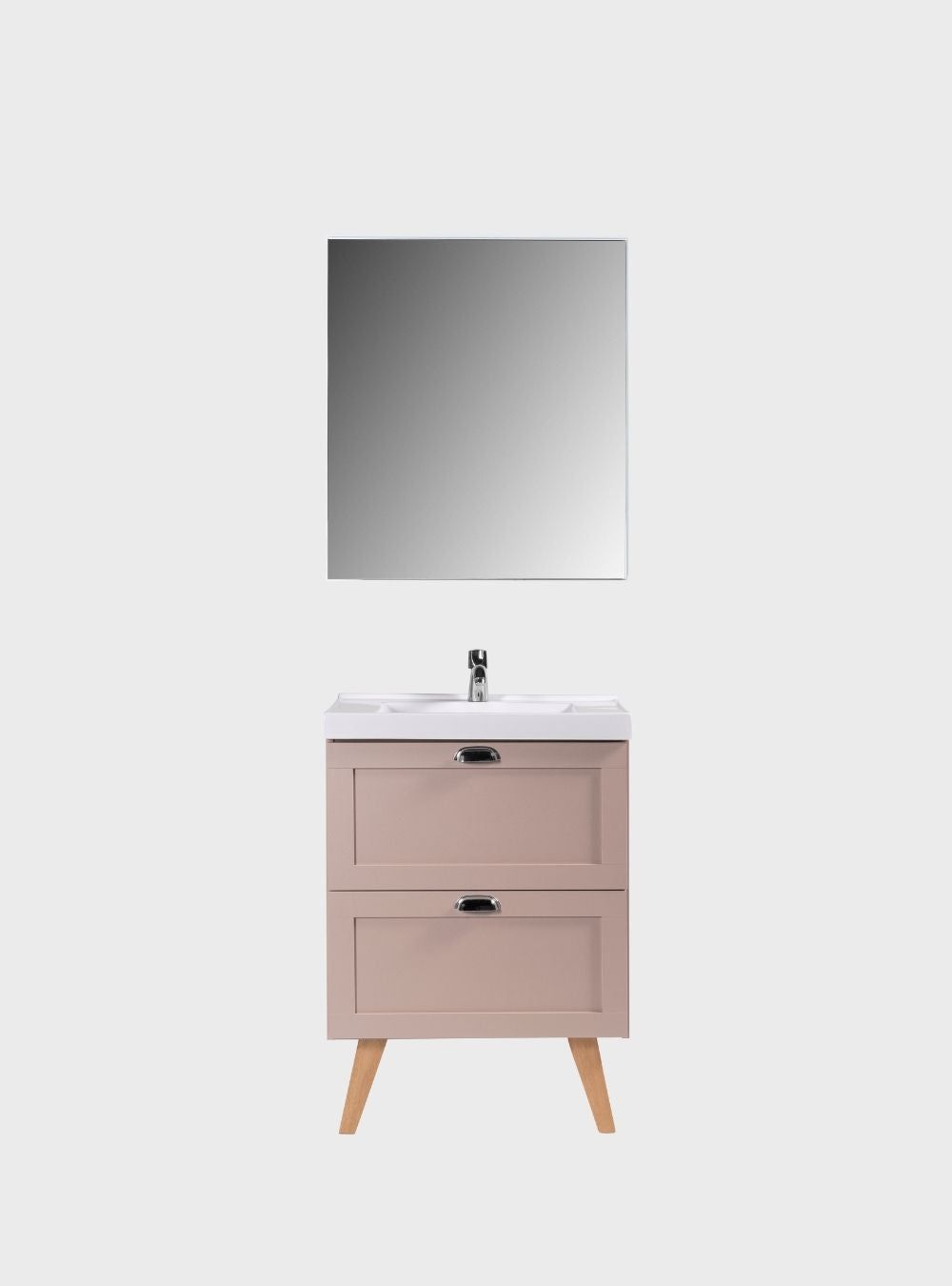 On Móveis Conjuntos de móveis para banheiro Gabinete para Banheiro com Cuba e Armario 60cm Retro Mdf Rosa Milano - On Móveis