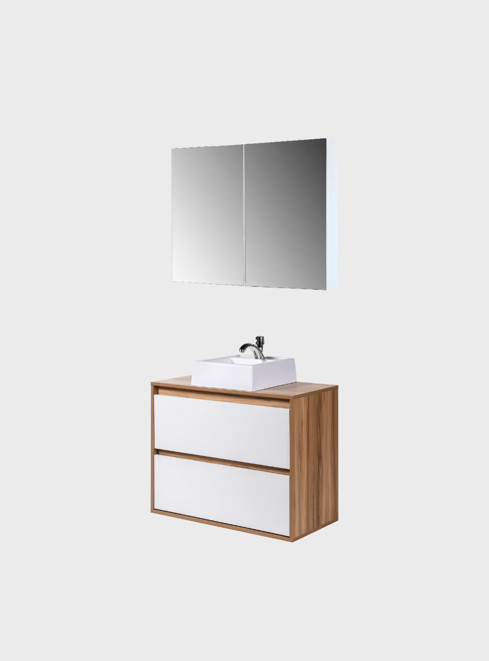 On Móveis Conjuntos de móveis para banheiro Gabinete para Banheiro com Cuba e Armario 80cm Mdf Freijo com Branco Dubai - On Móveis