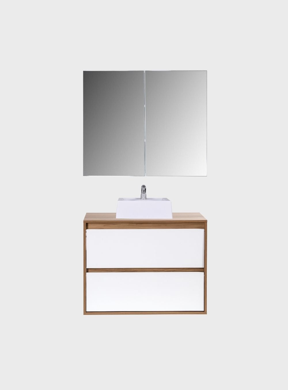 On Móveis Conjuntos de móveis para banheiro Gabinete para Banheiro com Cuba e Armario 80cm Mdf Freijo com Branco Dubai - On Móveis