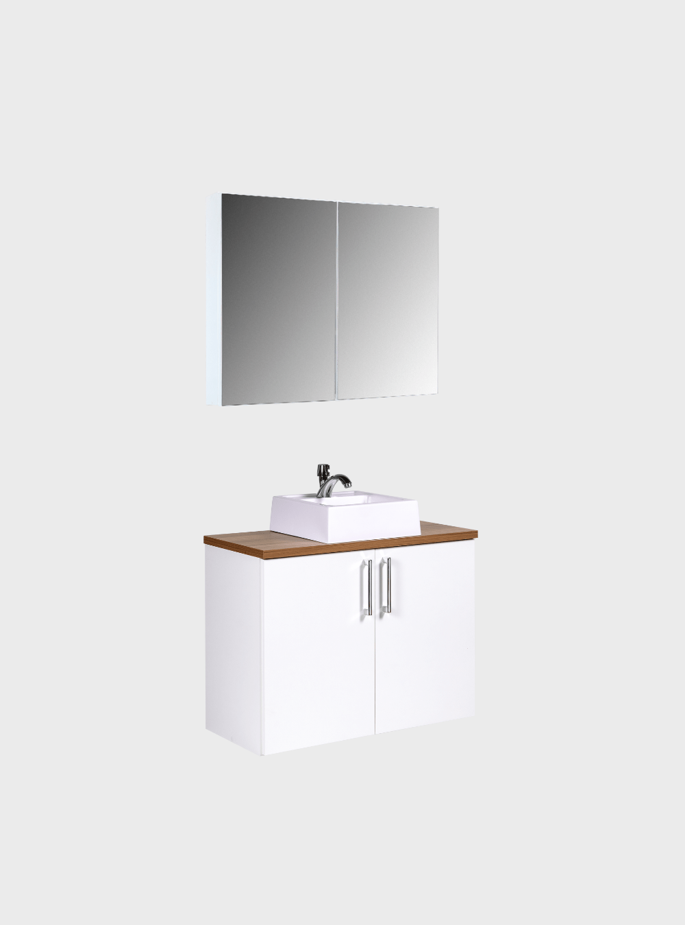 On Móveis Conjuntos de móveis para banheiro Gabinete para Banheiro com Cuba e Armario 80cm Mdf Freijo com Branco Paris - On Móveis