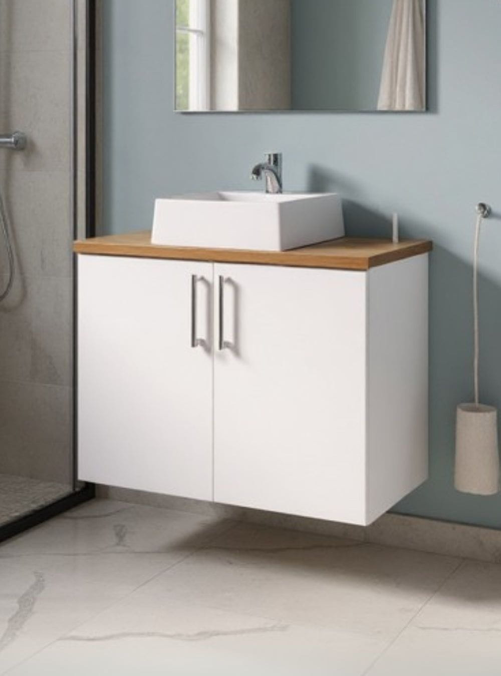 On Móveis Conjuntos de móveis para banheiro Gabinete para Banheiro com Cuba e Armario 80cm Mdf Freijo com Branco Paris - On Móveis