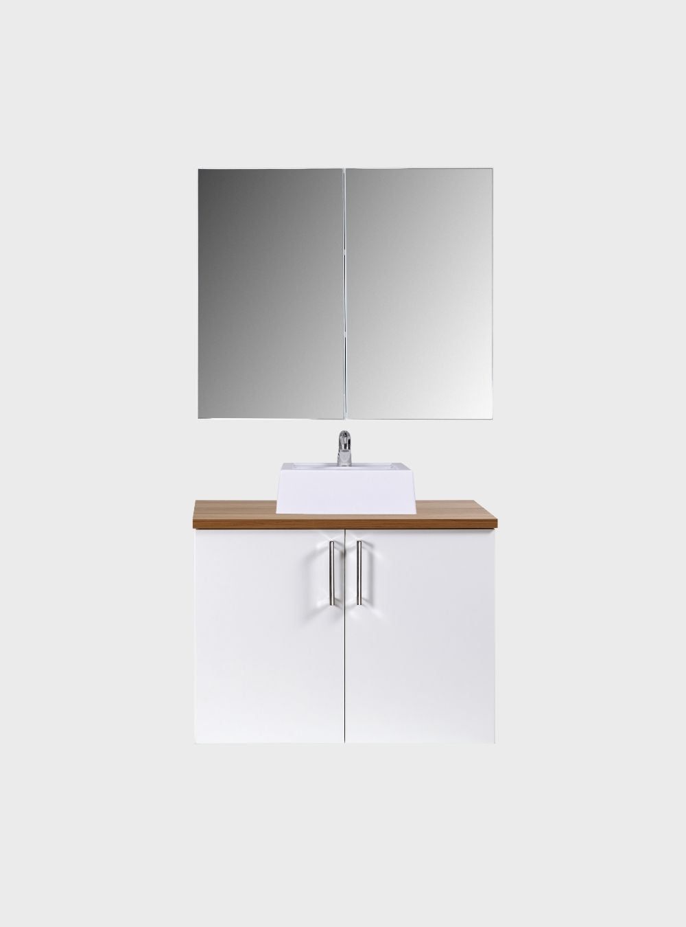 On Móveis Conjuntos de móveis para banheiro Gabinete para Banheiro com Cuba e Armario 80cm Mdf Freijo com Branco Paris - On Móveis