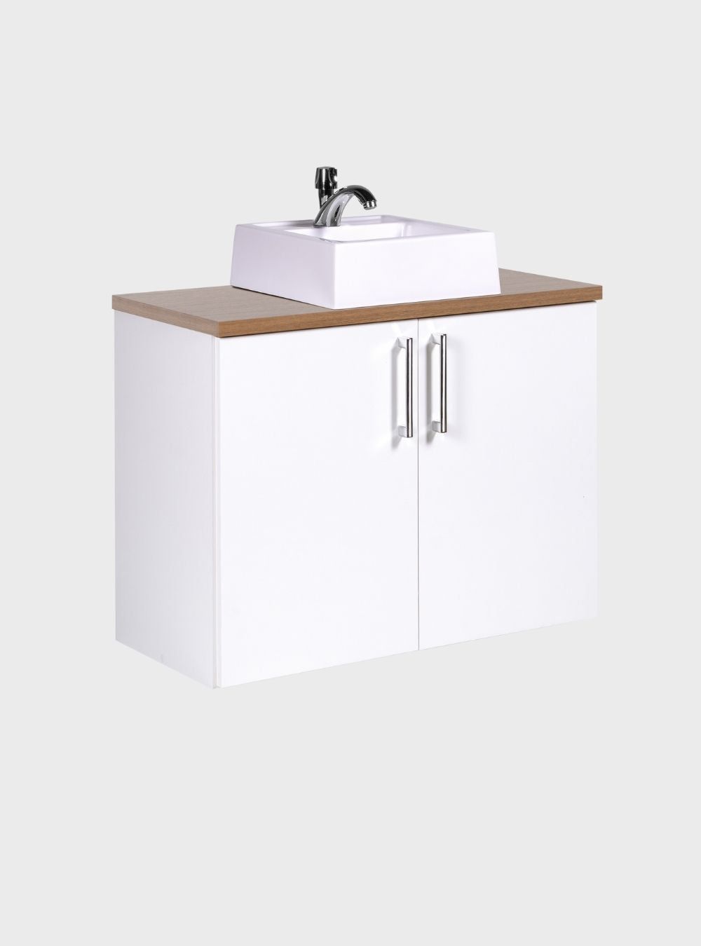 On Móveis Conjuntos de móveis para banheiro Gabinete para Banheiro com Cuba e Armario 80cm Mdf Freijo com Branco Paris - On Móveis
