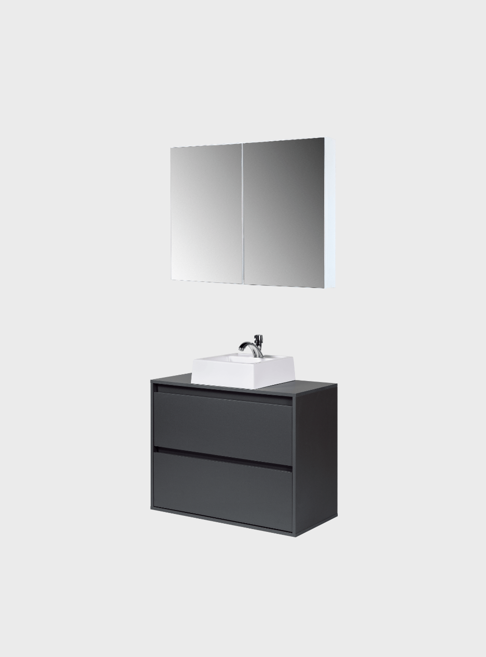 On Móveis Conjuntos de móveis para banheiro Gabinete para Banheiro com Cuba e Armario 80cm Mdf Grafite Dubai - On Móveis
