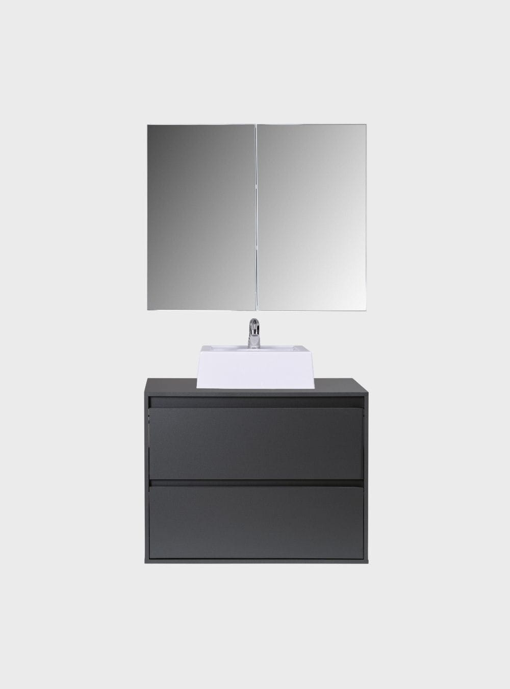 On Móveis Conjuntos de móveis para banheiro Gabinete para Banheiro com Cuba e Armario 80cm Mdf Grafite Dubai - On Móveis