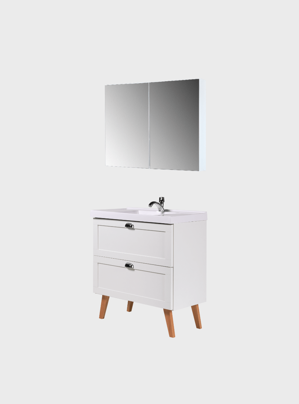 On Móveis Conjuntos de móveis para banheiro Gabinete para Banheiro com Cuba e Armario 80cm Retro Mdf Branco Milano - On Móveis