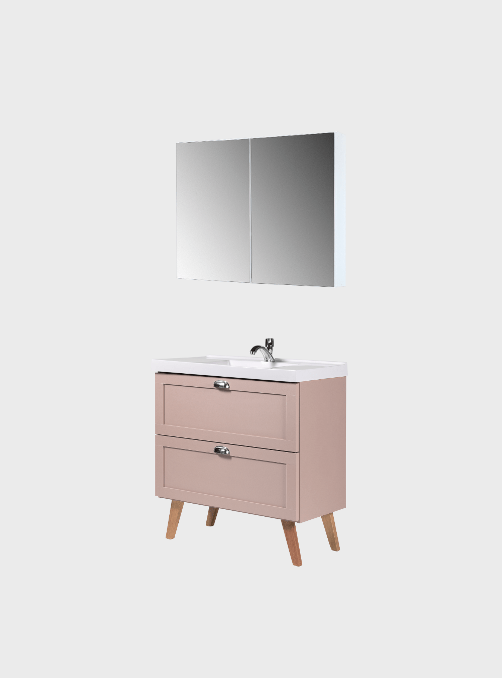 On Móveis Conjuntos de móveis para banheiro Gabinete para Banheiro com Cuba e Armario 80cm Retro Mdf Rosa Milano - On Móveis