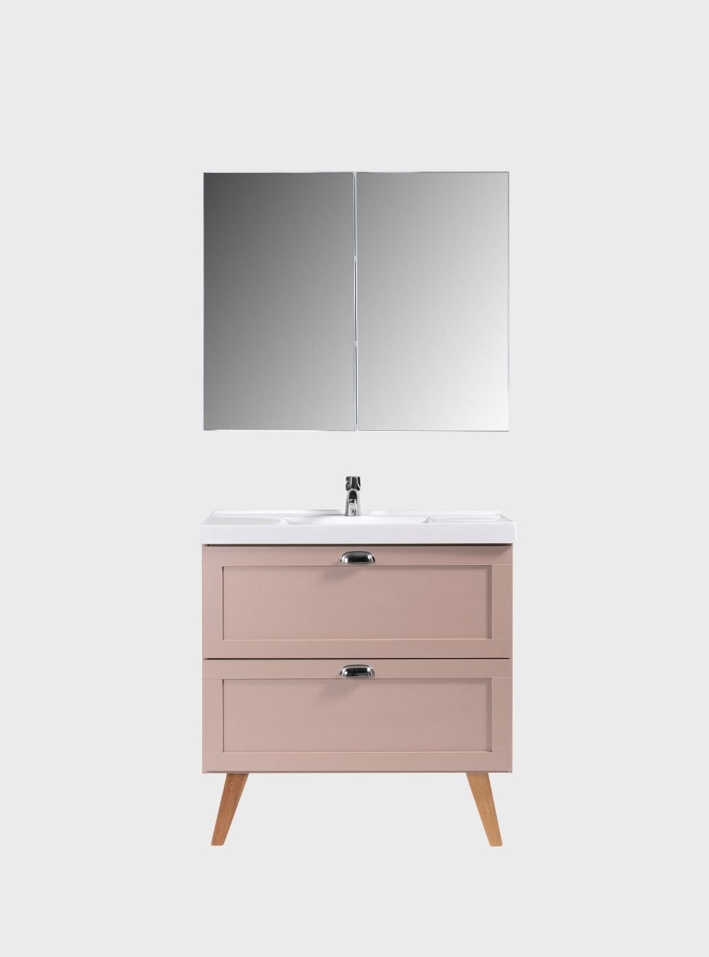 On Móveis Conjuntos de móveis para banheiro Gabinete para Banheiro com Cuba e Armario 80cm Retro Mdf Rosa Milano - On Móveis