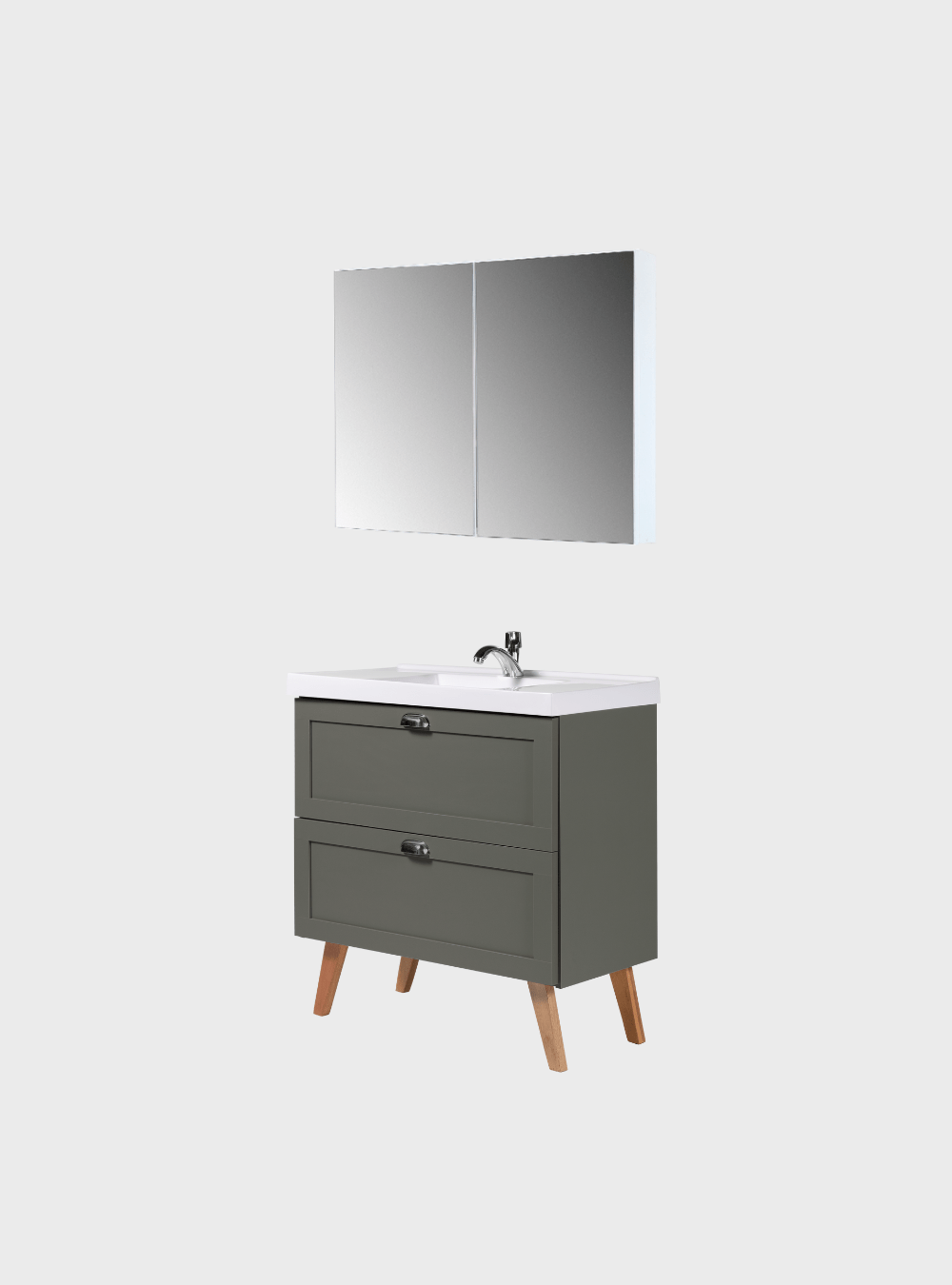 On Móveis Conjuntos de móveis para banheiro Gabinete para Banheiro com Cuba e Armario 80cm Retro Mdf Verde Milano - On Móveis