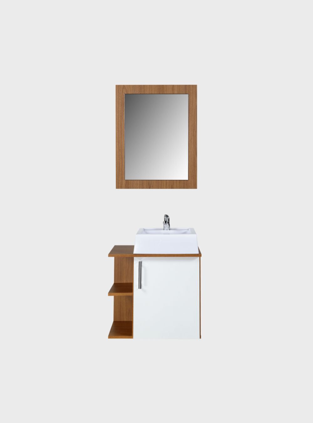 On Móveis Conjuntos de móveis para banheiro Gabinete para Banheiro com Cuba e Espelheira 50cm Mdf Freijo Moscou - On Móveis