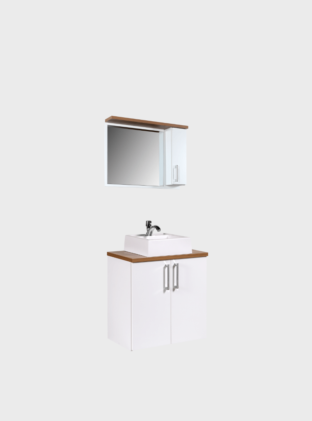 On Móveis Conjuntos de móveis para banheiro Gabinete para Banheiro com Cuba e Espelheira 60cm Mdf Freijo Paris - On Móveis