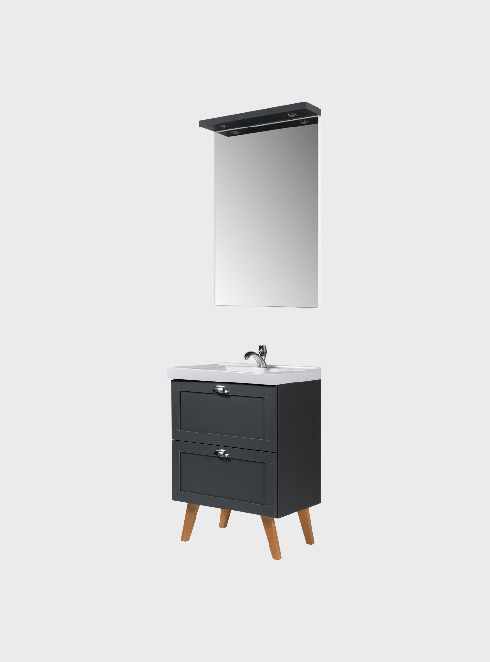On Móveis Conjuntos de móveis para banheiro Gabinete para Banheiro com Cuba e Espelheira 60cm Retro Mdf Grafite Milano - On Móveis