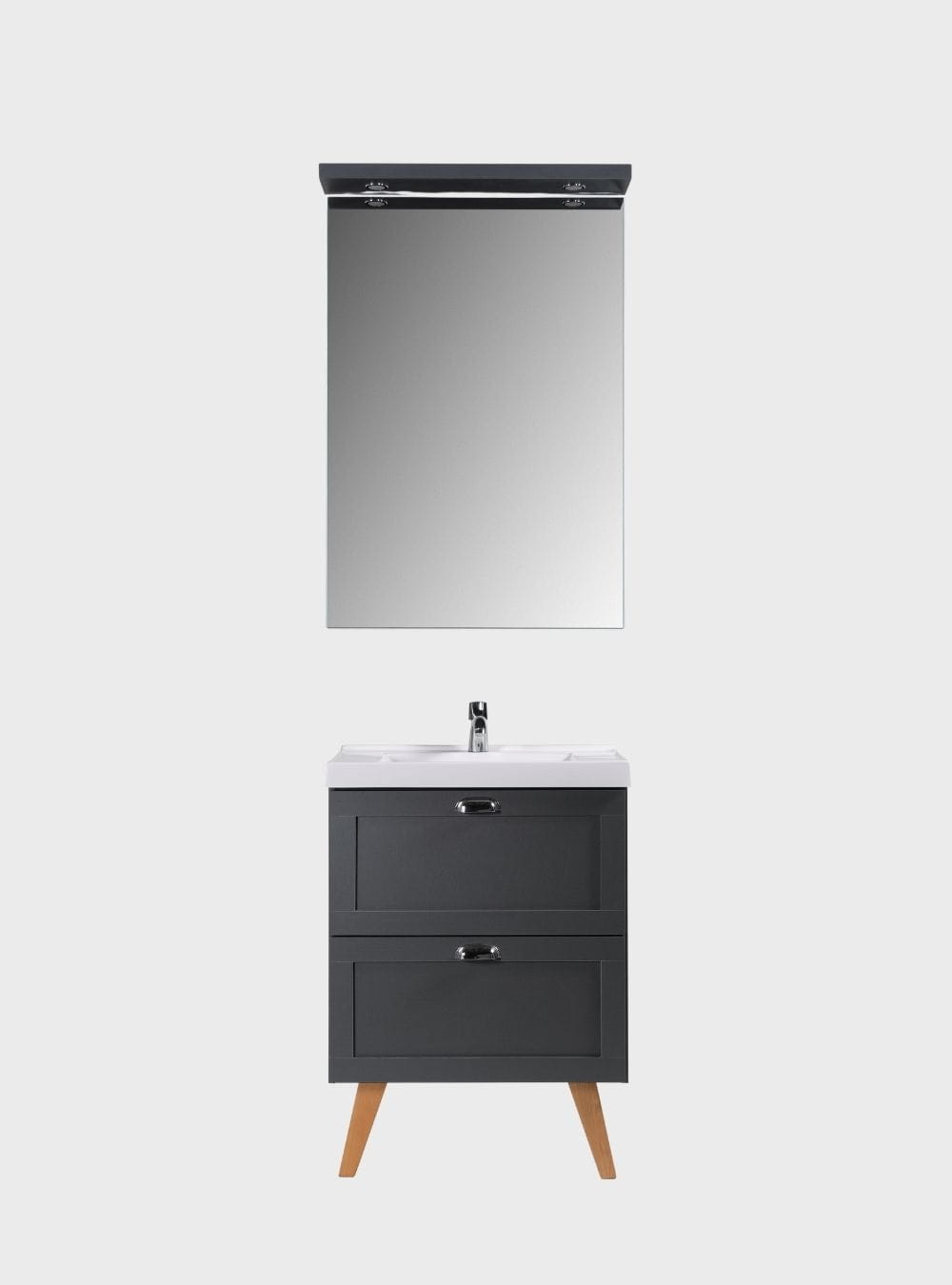 On Móveis Conjuntos de móveis para banheiro Gabinete para Banheiro com Cuba e Espelheira 60cm Retro Mdf Grafite Milano - On Móveis