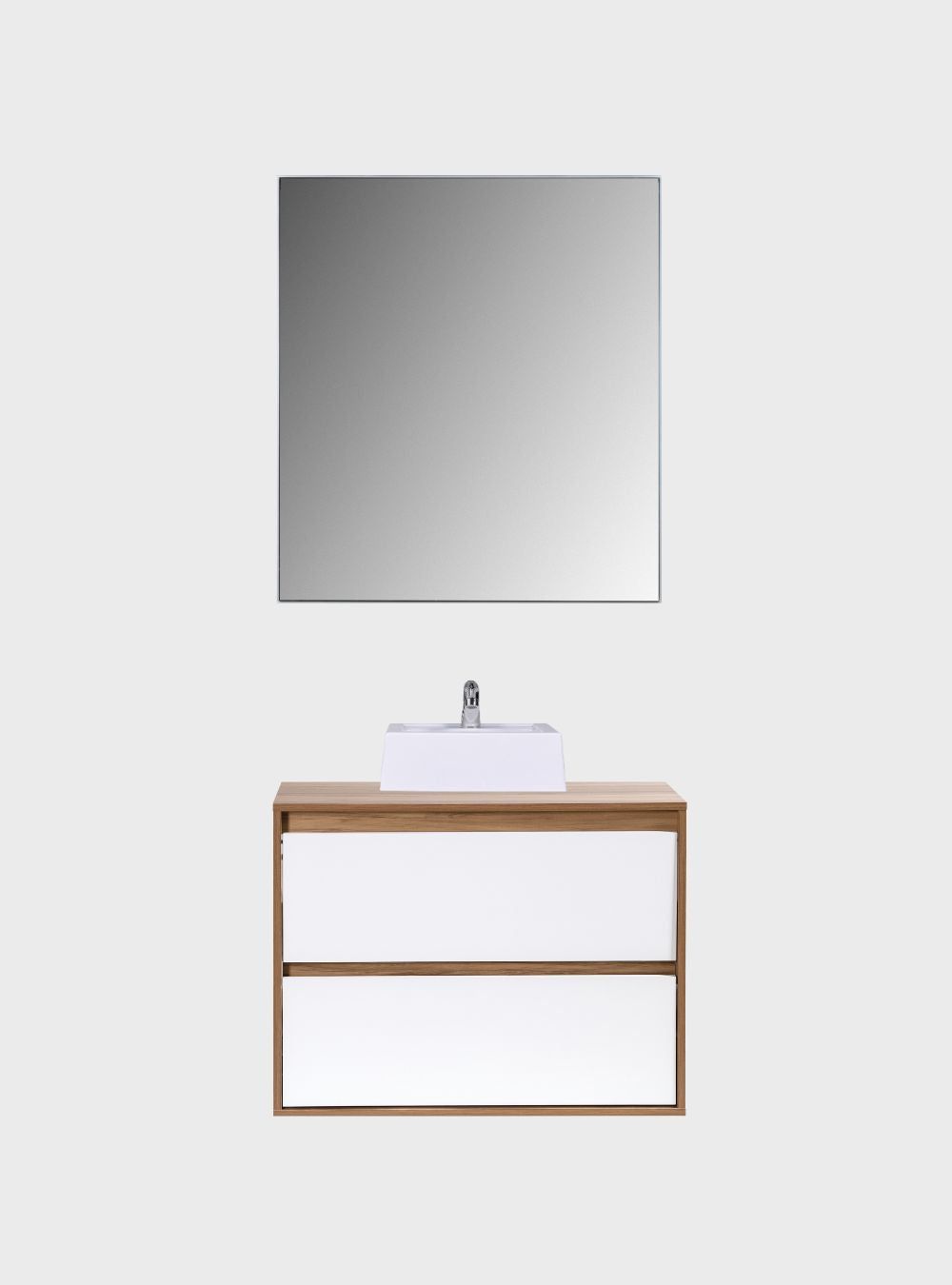 On Móveis Conjuntos de móveis para banheiro Gabinete para Banheiro com Cuba e Espelheira 80cm Mdf Freijo Dubai - On Móveis