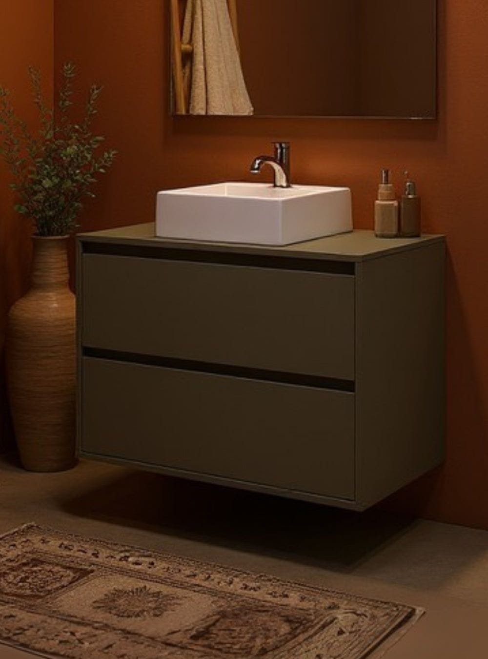 On Móveis Conjuntos de móveis para banheiro Gabinete para Banheiro com Cuba e Espelheira 80cm Mdf Verde Dubai - On Móveis