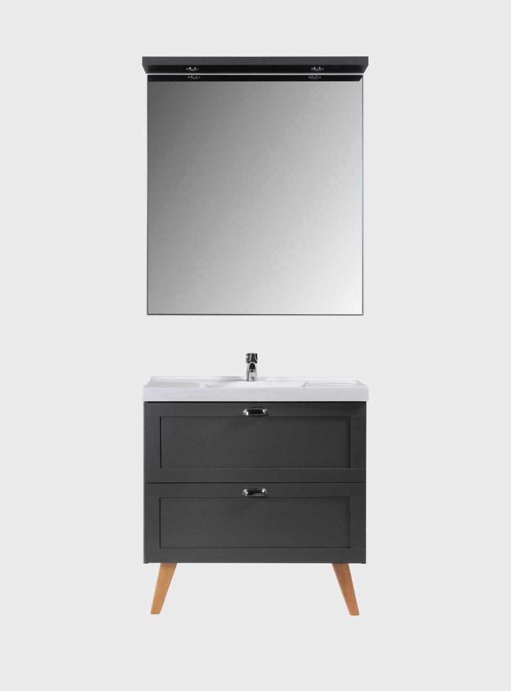On Móveis Conjuntos de móveis para banheiro Gabinete para Banheiro com Cuba e Espelheira 80cm Retro Mdf Grafite Milano - On Móveis